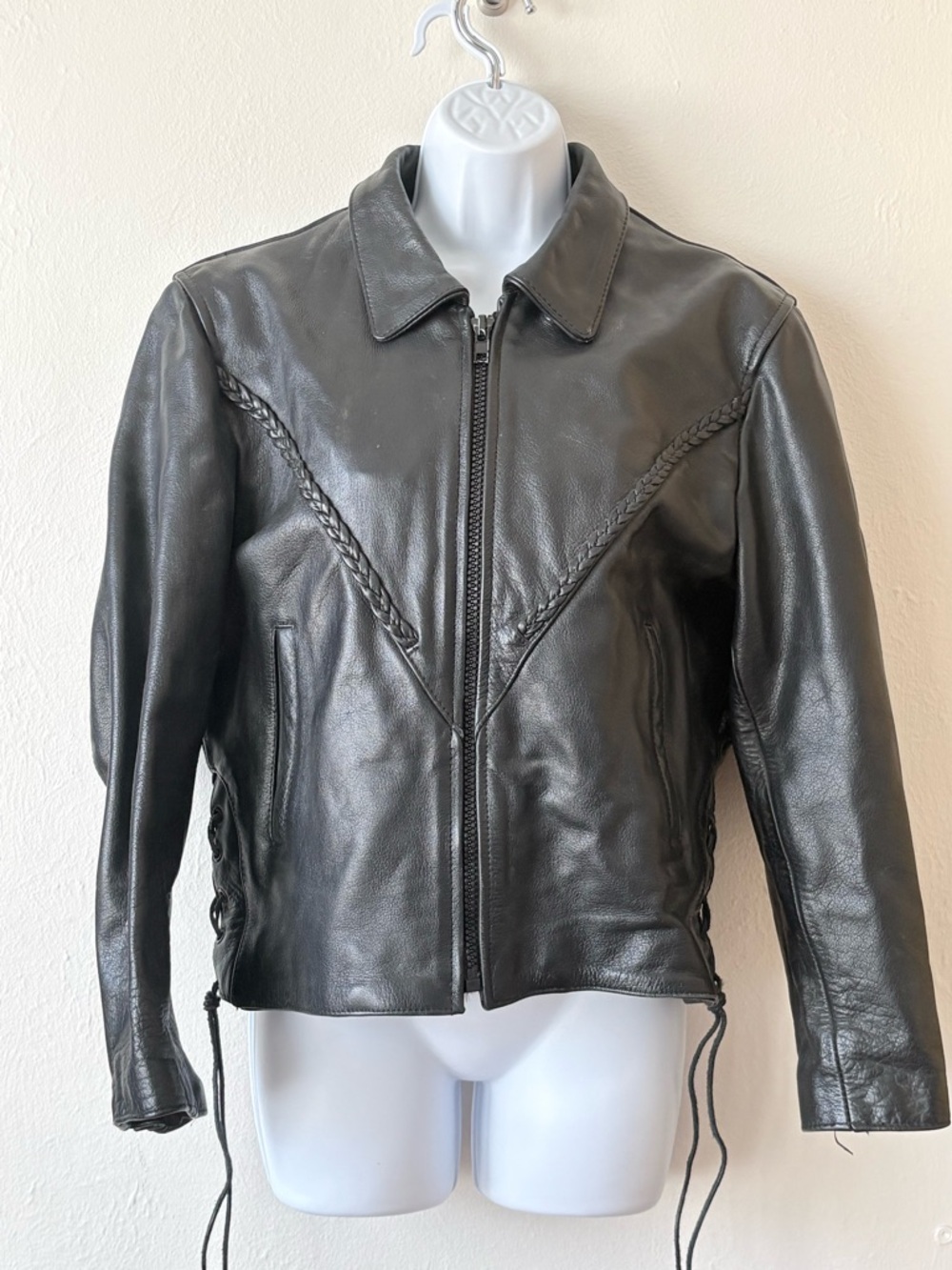 Women's Black Leather Zip Front Jacket